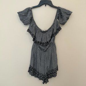 Off the shoulder checkered romper